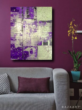 SOLD - Abstract Acrylic Painting - Purple and Chrome - Image 3