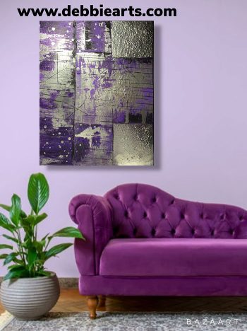 SOLD - Abstract Acrylic Painting - Purple and Chrome - Image 2