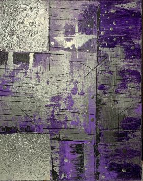 SOLD - Abstract Acrylic Painting - Purple and Chrome