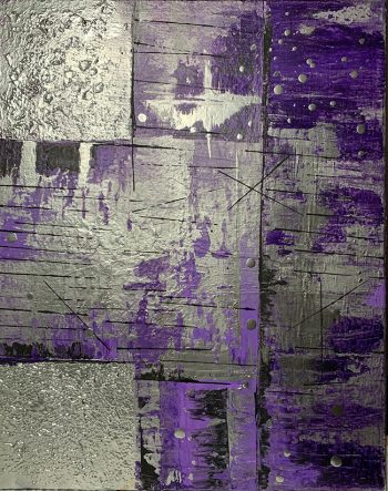 SOLD - Abstract Acrylic Painting - Purple and Chrome