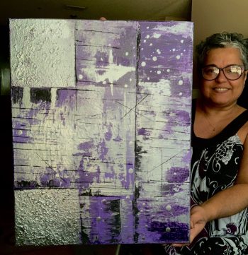 SOLD - Abstract Acrylic Painting - Purple and Chrome - Image 4