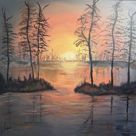 Acrylic Painting - Forest Sunset